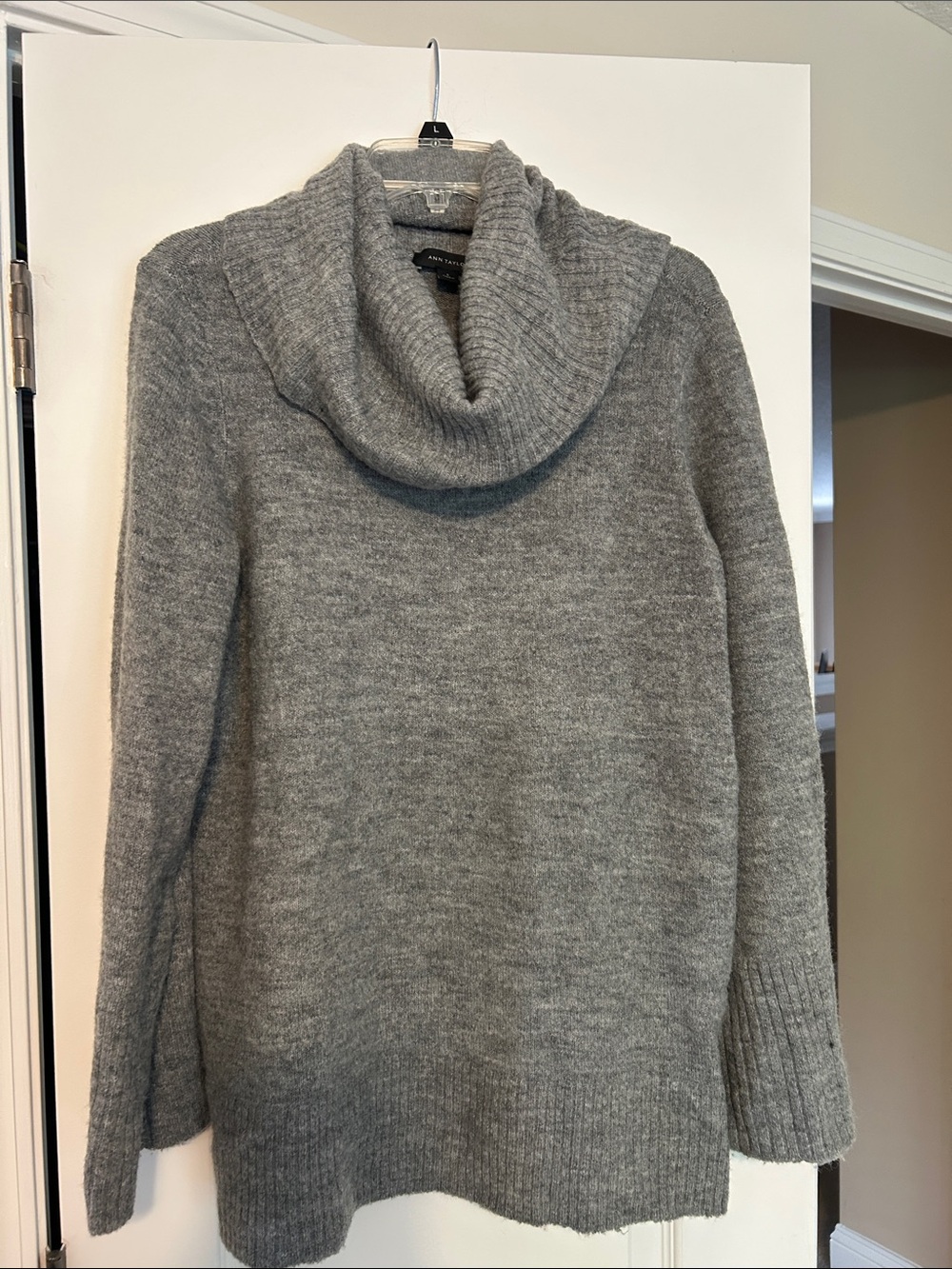 Ann Taylor Gray Ribbed Cowl Neck Sweater